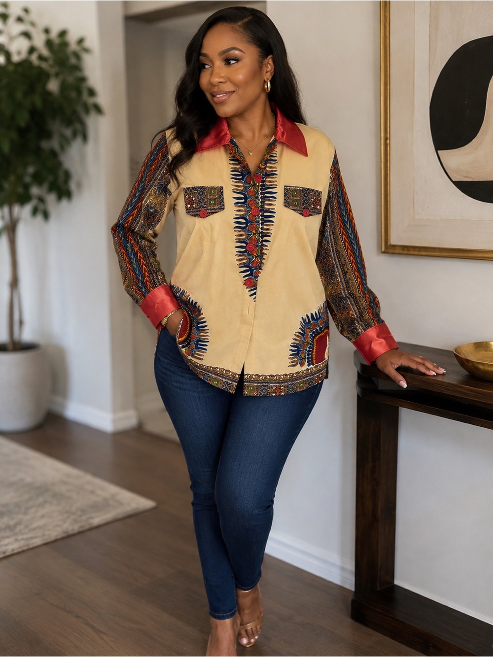 Dashiki Print Long sleeve shirt